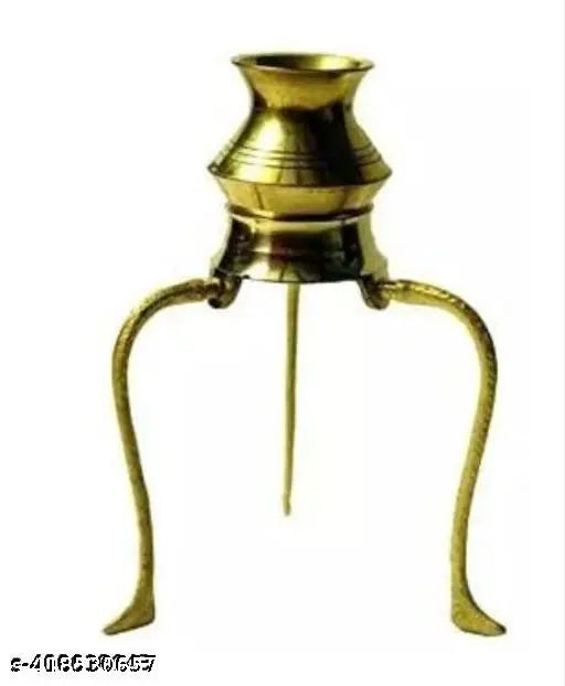 Pooja Thali Plate Set Oma Brass Plate With Damru Trishul & Brass Stand Tripai Loti Plate Thali and Lota Kalash For Shivling Abhishek