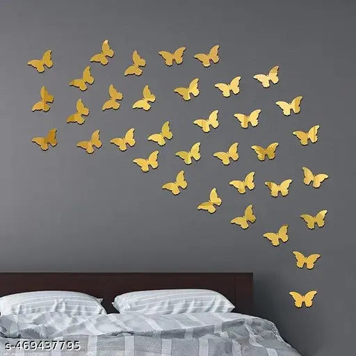 VSA OLLIVANDERS - Butterfly 30 Golden Decorative Mirror Stickers for Wall, Wall Mirror Stickers, 3D Acrylic Stickers Wall Stickers for Hall Room, Bed Room, Kitchen Living Room Kids Room.
