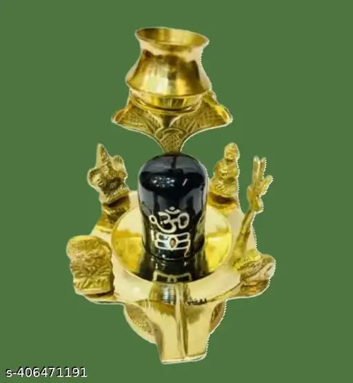 A&S VENTURES Brass Black Marble Stone Tilak Shivling Shiva Lingam Idol with Kalash Shivling Stand | Shivling Abhishek | Shivling For Home Puja Temple Mandir
