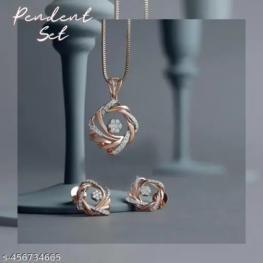 Beautiful Premium Looking American Diamond Rose Plated Necklace