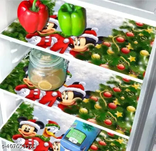 Aneja Store Premium Quality Refrigerator Fridge Cover Combo of Exclusive Decorative 1 Fridge TOP Cover, 6 Fridge MATS And 2 Handles (9 PCS Set