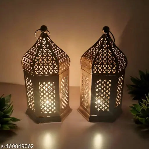 Antique Metal Lantern set of 2 Moroccan Lantern Outdoor Metal Lantern  Metal Lantern for Diwali Handcrafted Metal Lantern Decorative Hanging Lantern