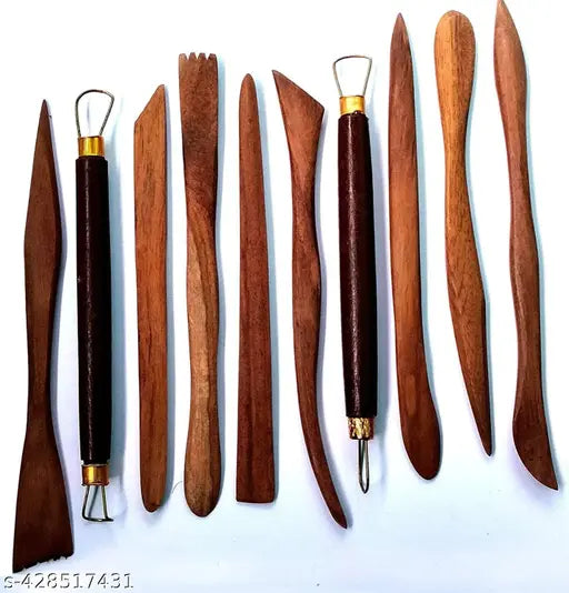 ARROLLIANT Artist Quality Clay Modelling Wooden Tool Set Craft Modelling & Sculpting Tools for Pottery, Sculptures, Polymer, Paper & Mache - 11 pcs
