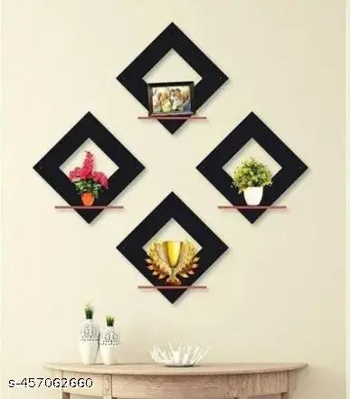 Wall Shelf Shelves Art Hanging Decor for Wall Diwali Decoration Items Home Decor - Floating Display Rack Shelves Artwork for Living Room Kitchen Bedroom Ideal for Gifting (Set of 4)