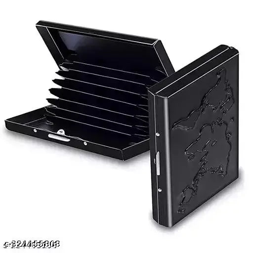 Sonrisa Water-Resistant Stainless Steel RFID Protected Black Metal Debit/Credit Business Atm 6 Card Holder