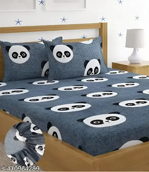Super Soft Glace Cotton All Round Elastic Fitted Bed Bedsheet Double King Size Bedsheet 72x78x8 Inches with 2 Pillow Covers (
