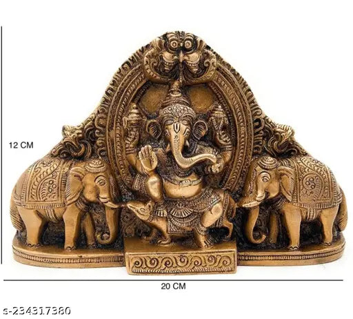 Metal wall hanging ganesh ji sitting on mushak with elephant pair decorative showpiece