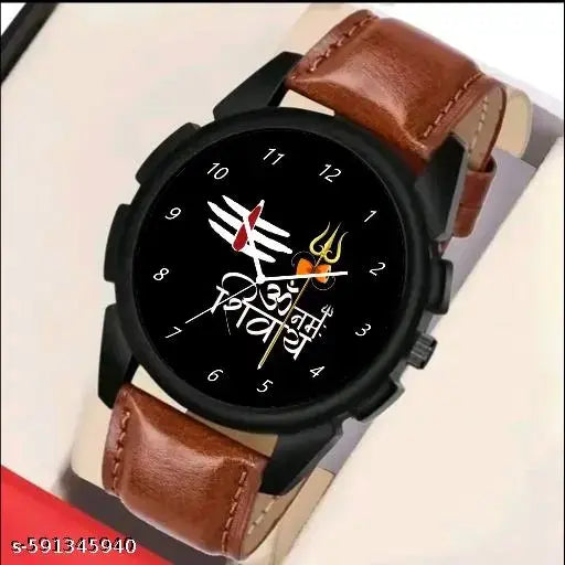 New fashion design watch for men and boys ledhar belt brown om namah shivaya mahadev