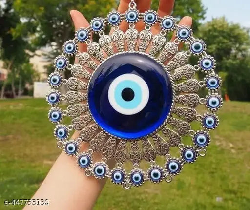 Fengshui Vastu Chakra Evil Eye Wall Hanging Prevent Bad Energy & Nazar Battu Decorative Showpiece - 25 cm  (Metal, Blue)