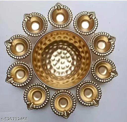 ZUNISHOP Diya Shape Flower Decorative / Urli Bowl for Home / 10 Diyas Set Iron Table Diya ( PACK OF 3 )