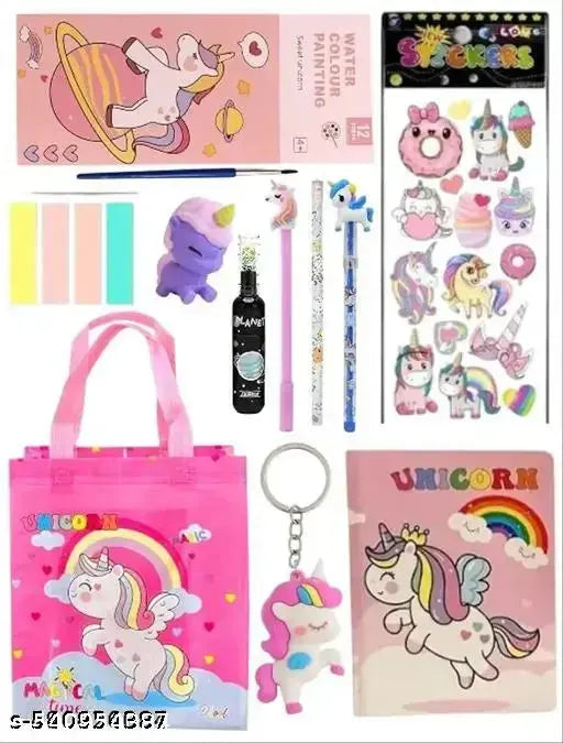 YASIS Stationery Items Pack With Unicorn Bag,water color book unicprn sticker note stick new highliter with unicorn keychain.