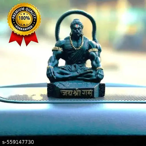Hanuman Ji Idol for Car & Home Decor | Jai Shree Ram Murti | Black Bajrangbali Idol in Meditation Pose | Sankat Mochan God Idol for Office Table | Religious Hanuman Statue for Dashboard | Puja Room God Figurine | Spiritual Hanuman Idol Gift | Good Luck Id