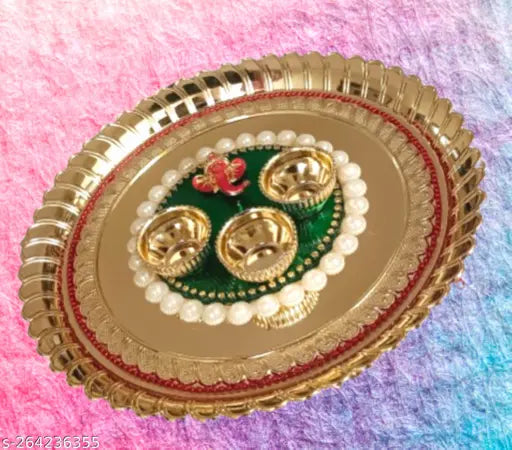 Decorative Haldi Kumkum Box/Medium Pooja Thali.[8 Inch]