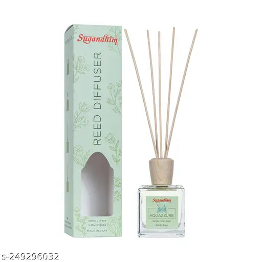 Sugandhim Reed Diffuser Lemongrass Blaze Aquazzure, Pack of 3, 3 x 100ml, 5 Reed Sticks In Each, Living Room, Bedroom, Office, Gifting Set, Pleasant Fragrance, Maintenance Free, Eco Friendly, Made In India