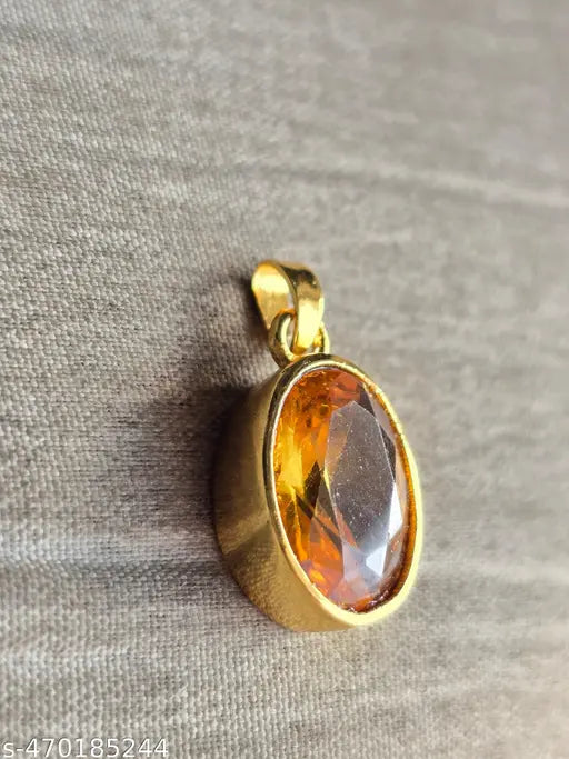 7.25 Ratti Pukhraj Stone Original Certified Yellow Sapphire Gemstone Gold Plated Adjustable Woman Man Pendant With Lab Certificate