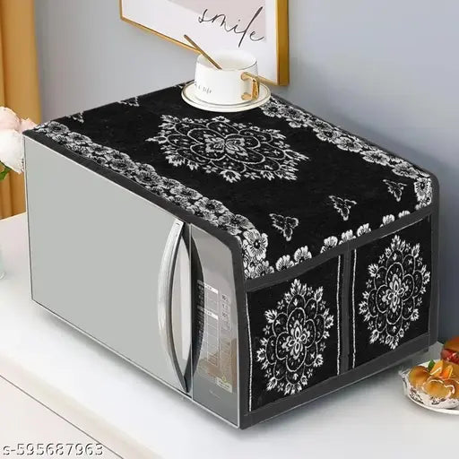 Shivam Creation's Microwave Oven Cover With 4 Utility Pockets for upto 30L (Black)
