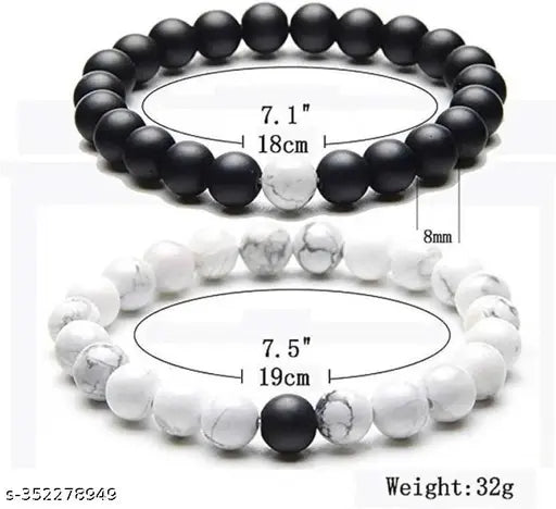 Natural Howlite &  Stone Couple Bracelet for Lovers Pair, Beads Relationship, Combo Bracelet for Women & Men unisex