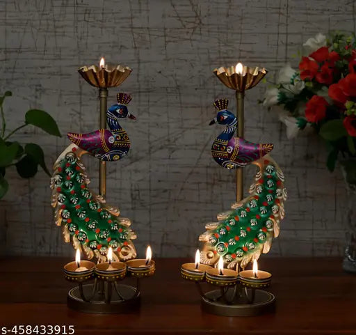 Handicraft Mor T-Light Candle Holder Showpiece Home Decoration Diwali Gift ( Pack-2 )