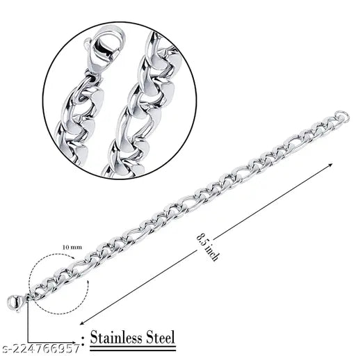 Elegant Chain Silver Bracelet For Boys Silver Plated Stainless Steel Chain Style Silver Bracelet For Men Boys Mens Bracelets 8.5 Inches