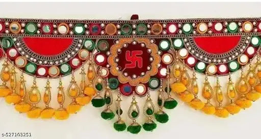 Wall Hanging Handmade Toran with attached Latkan, Multi Zula Bandhanwal, Design Patchwork Toran for Main Door , Pooja, Festival, Wedding and Home Decor, 3 Ft