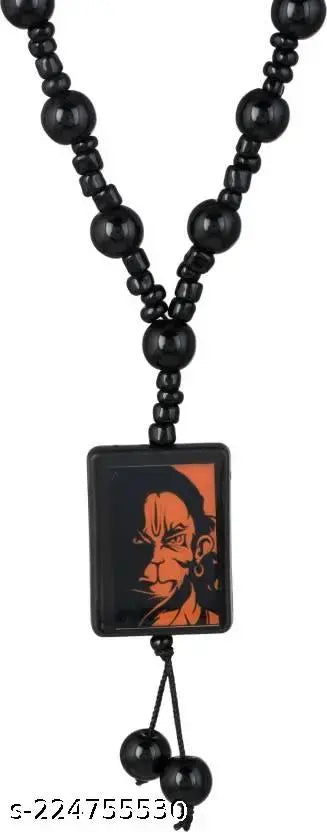 Black Brass God of Strength Hanuman Pawan Putra Bajrangbali Black Bead Mala Necklace Pendant Locket Religious Spiritual Temple Jewellery For Men And Women
