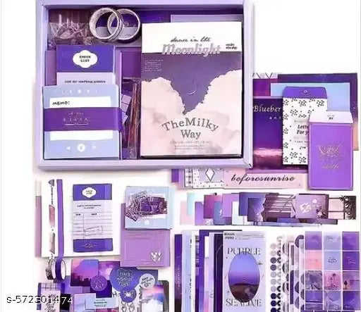 346pcs | Vintage Aesthetic Scrapbook Kit | Supplies Kit with A6 Grid Notebook, Washi Tape, Stickers, Scrapbook Paper, Envelopes, Journaling Cards, and Decorative Stamps (Letter From The Moon,Purple)