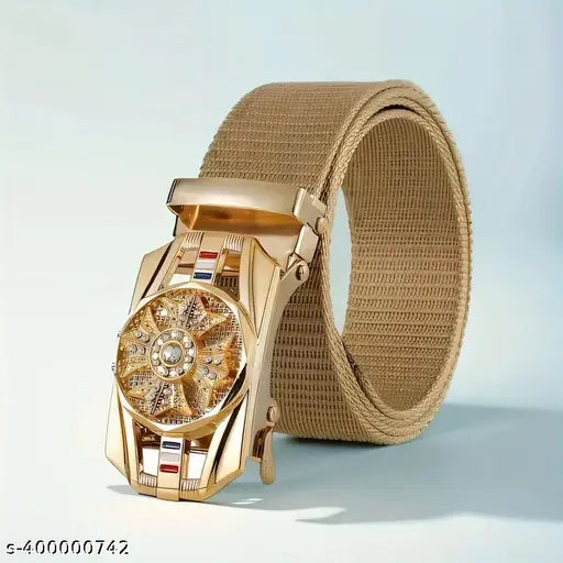 Men's Golden Rotating Automatic Buckle Belt, Men's Outdoor Belt