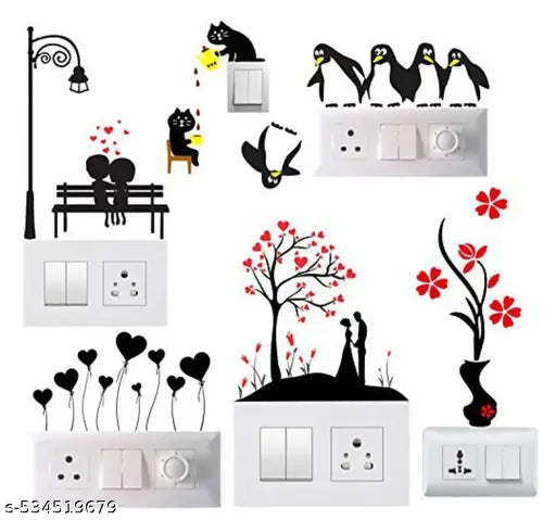 Artway Switch Panel Stickers for Wall Love and Natural Theme - Pack of 1 (6 Stickers) (Multicolor 2)