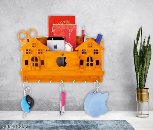 Stylo Plastic Wooden Art Key Holder for Home With Mobile Holder