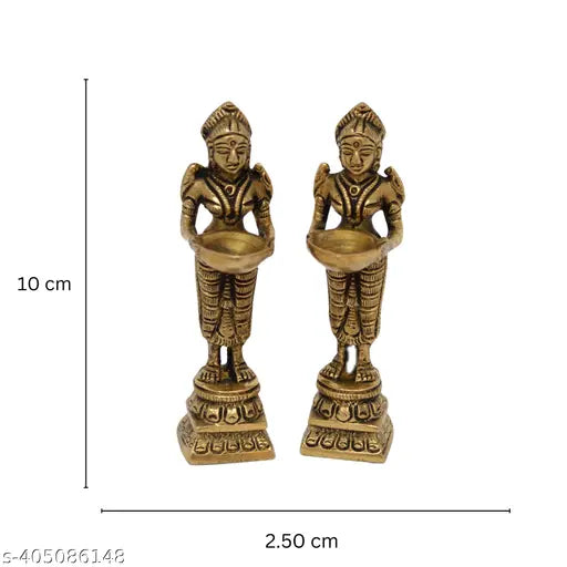 aakrati Deep Laxmi Pair Made Of Metal Unique For Decor And Temple Brass (Pack of 2) Table Diya Set| Brass Diya| Temple Decor| Decorative Diya| Corporate Gifting| Housewarming Gifts  (Black Antique)