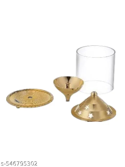 SriMaa Ventures Brass Lantern Diya Set with Glass Covers || Borosilicate Glass Cover-Diya for Diwali, Aarti, Mandir Blessings, Festive Worship (Set of 2 Piece)