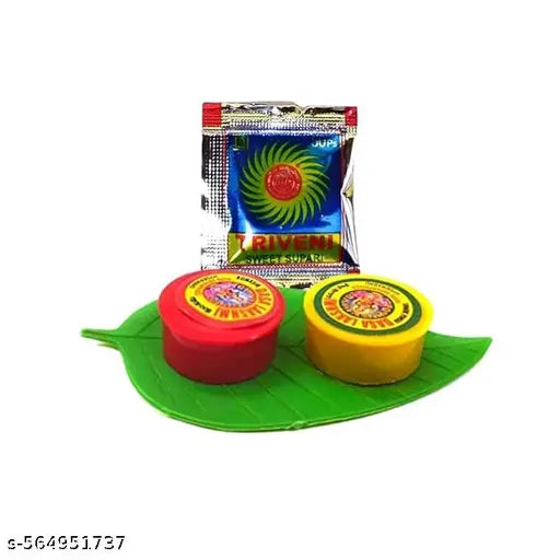 PMW - Leaf Thamboolam with Vakka - Leaf Shape Thamboolam Pasupu Kumkum - Fancy Leaf Set Combo with Haldi Kumkum - Thamboolam with Vakka Set for Pooja (50)