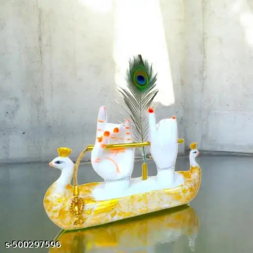 Once again Gold Plated Lord Krishna Hands Idol with Flute, and Peacock Feather | Statue for Gifting, Temple, Tabletop, Office & Home Decor Showpiece for livingroom laddu gopal Makhan chor murlidhar size-23x6x15cm