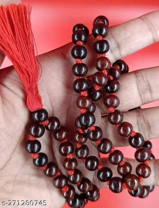 Lal Chandan Japa Mala 108+1 Rosary Beads Wood Chain Jaap Mala Silk Dori Chain Set Wooden