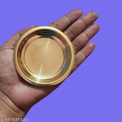 Pack of 3 Plates Pure Brass Small Size Puja Plate For Bhog ,Base For Deepak Multipurpose Use in Puja Small Size Plate