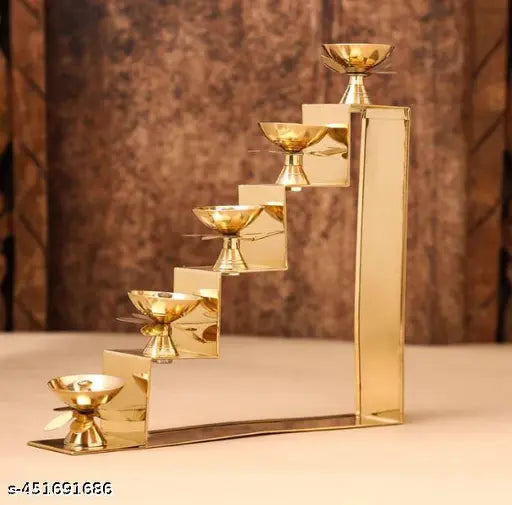 Alliance Decor Brass Step Lamp Diya Step Lamp Step Diya Akhand Jyoti Diya Brass Oil Lamp Kamal Diya- for Pooja Articles Decor Gifts Diya