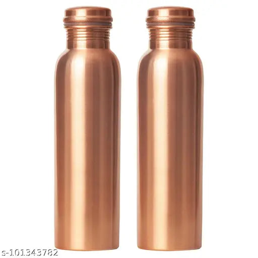 Anaro Pure Copper Handmade premium Yoga seam Less (Joint Free) Leak Proof water Bottle 1000 ml Bottle  (Pack of 2, Brown, Copper)