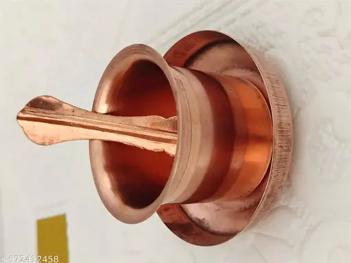 DHARTI MART  Pure Copper Panchapatra Udharini Set with Anchmani Spoon and Plate
