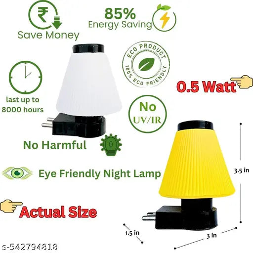 Energy saving Home Decor LED Room Night Lamp 0.5 Watt, Night Lamp for Bedroom Hall & Kids Room Any Space at your Home Pack of 2 Color-White, Yellow