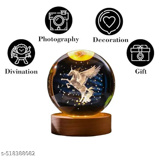 MARCCO 3D CrystaJl Ball Night Lamp, Solar System Love CrystaJl Ball Night Light, USB Table Colorful Led Wooden CrystaJl Ball for Home, Office, Birthday Gift (Horse)