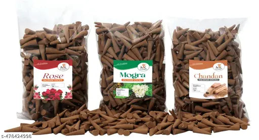 Dry Dhoop Cones Chandan Gulab Mogra for Pooja Combo Pack  Fragrance incense cones / agarbatti