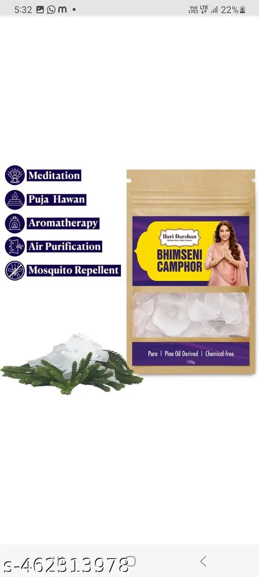 Hari Darshan Bhimseni Camphor 250g Kapoor, Kapur,Kappuram for Pooja, Havan, Meditation, Room Freshener