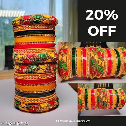 "Fancy Multicoloured Chooda with Stylish Bangles - Trendy Accessories for Every Occasion"