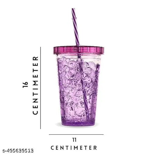 Plastic Mug Bottle Jelly Sipper Gel Freezer Sipper with Straw for Cold Beverages Water and Drinks (Pack Of 1 , Pink)