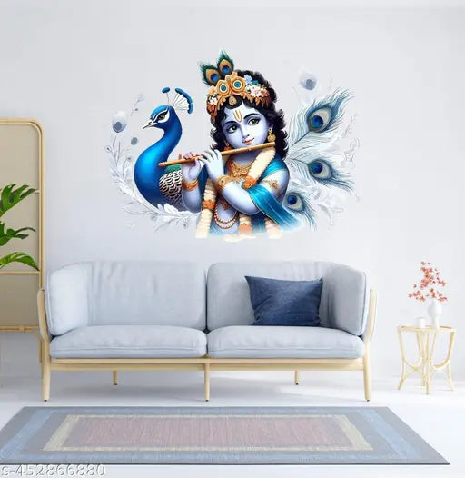 Little Krishna Jii With Peacock Wall sticker and Murals