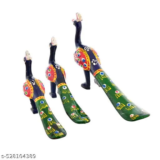 PEER LOK Peacock Showpiece GREEN+BLUE Figurine Set of 3 Piece Large, Medium and Small
