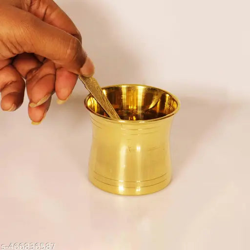Putrika Traditional Handcrafted Brass panchapatra Set | udarni | Snake Spoon panchpathiram panchapalli for Pooja|Worship - Panchamurt Set - Small