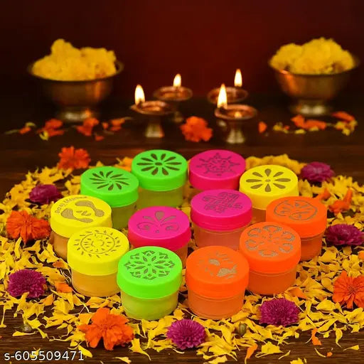 Set of 12 Rangoli Colour Filling Stamp Dibbi Stencil Rangoli Stancils Tools Diwali Rangoli Rangoli Dabbi with Pre Drawn Design Design May Vary