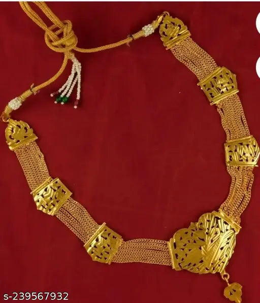 Parthvi Gold Plated Traditional Temple Design Multiple Line Wedding Necklace/Chain for Women and Girls by Shreyadzines