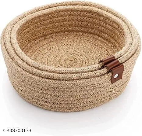 Swised Mini Rope Storage Natural Handwoven Jute Shelf Basket For Your Home & Kitchen (Small,Medium,Large), (BEIGE)